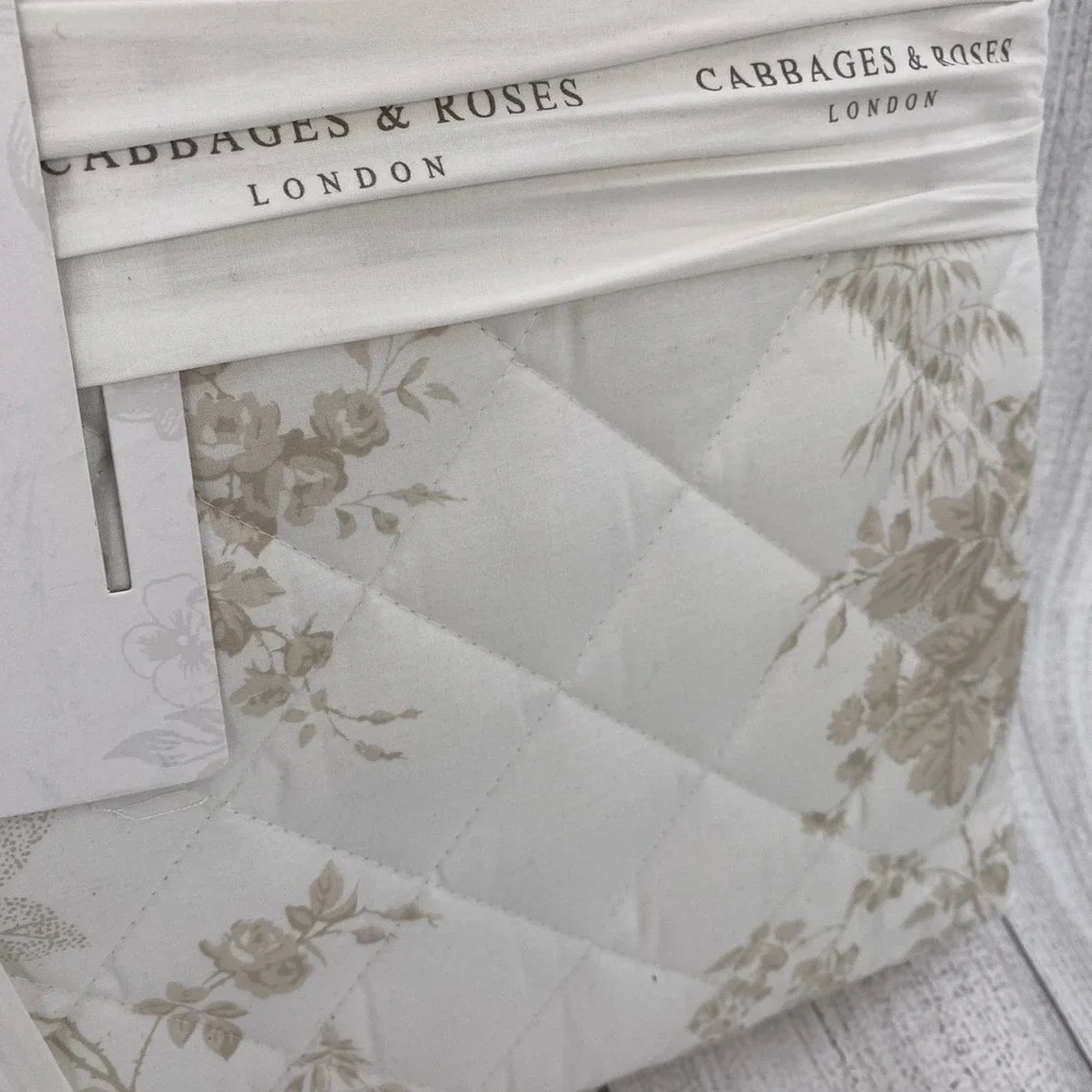 Cabbages & Roses Charlotte Quilt Set King White Natural Floral Cotton Percale